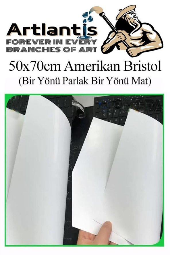 Amerikan Bristol Karton 35x50 cm 50 Adet 220 gr Bir Tarafı Parlak Bir Tarafı Mat Kağıt Biristol Karton ürün görseli 1
