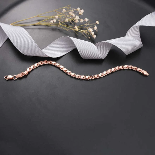 Gümüş Rose Pullu Zincir Kadın Bileklik - Resim 6