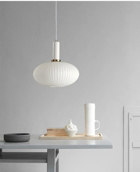 Rsylight Rustik Dekoratif Metal Modern Beyaz Opal  Camlı Tekli  Avize ürün görseli 1