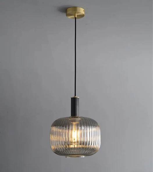 Rsylight Rustik Dekoratif Metal Modern Siyah Füme Opal Camlı Tekli  Avize ürün görseli 1