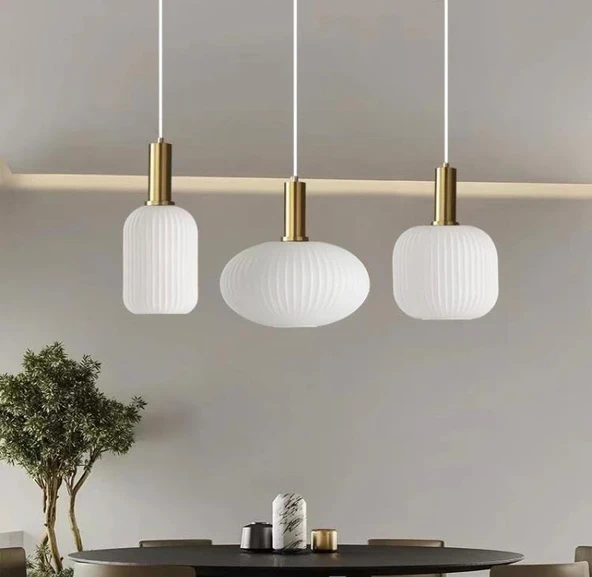 Rsylight Rustik Dekoratif Metal Modern Masa Üstü Eskitme Kaplama Beyaz Opal Camlı 3 lü Avize ürün görseli 1