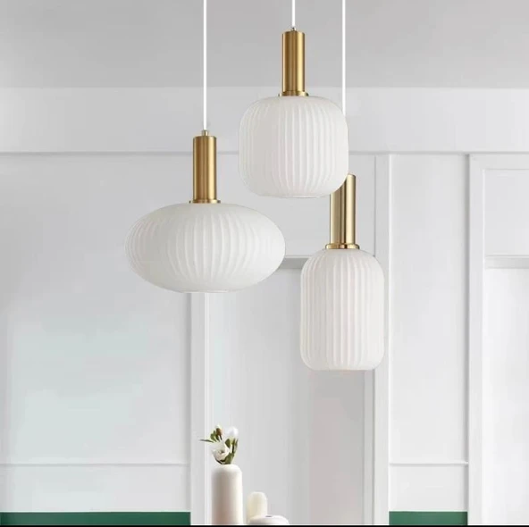 Rsylight Rustik Dekoratif Metal Modern Yuvarlak Eskitme Kaplama Beyaz Opal Camlı 3 lü Avize ürün görseli 1