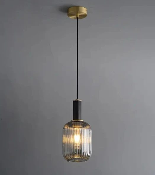 Rsylight Rustik Dekoratif Metal Modern Siyah FÜme Opal Camlı Tekli  Avize ürün görseli 1
