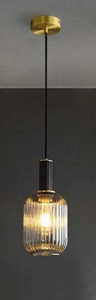 Rsylight Rustik Dekoratif Metal Modern Siyah Bal Opal Camlı Tekli  Avize ürün görseli 1