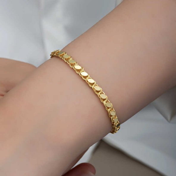Gümüş Gold Pullu Zincir Kadın Bileklik - Resim 4