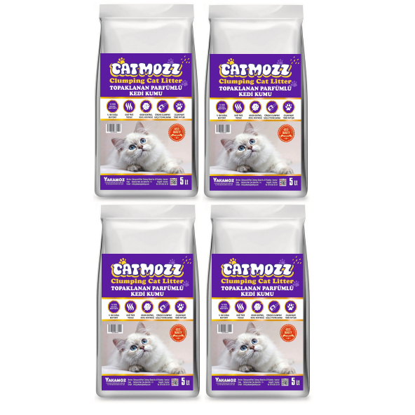 CatMozz Premium İnce Taneli Topaklanan Özel Parfümlü Bentonit Kedi Kumu 5 Lt x 4 Adet ürün görseli 1