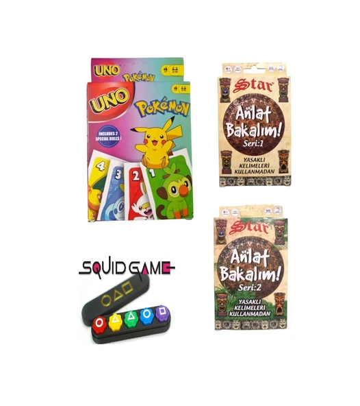 quid Game 2 Gonggi 5 Taş Pokemon Uno + Anlat Bakalım Seri 1 + Seri 2 Oyun Kartları - 4 lü Set ürün görseli 1