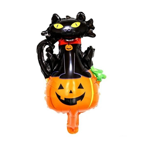 Halloween Kedili Balkabağı Folyo Balon 97x66 cm ürün görseli 1