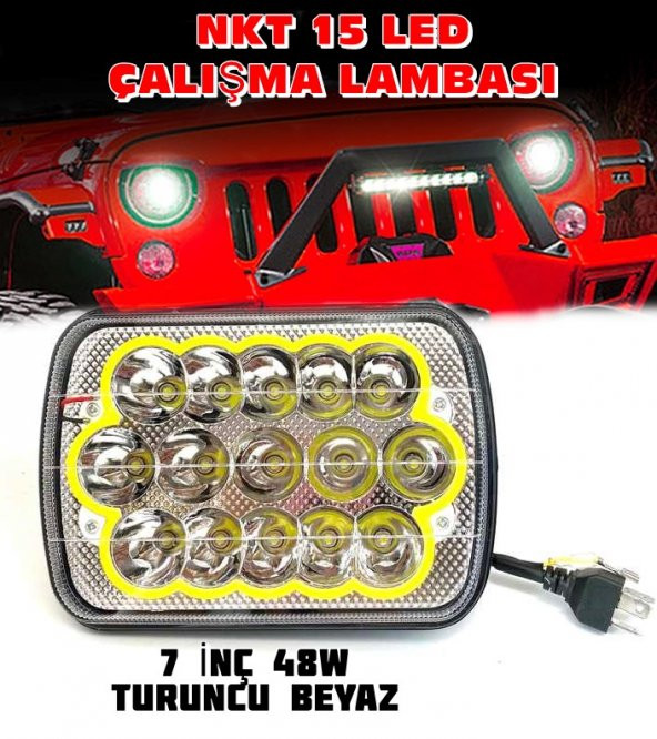 Offroad 7 inç  15 Led Turuncu Beyaz Çalışma Lambası Dikdörtgen ürün görseli 1
