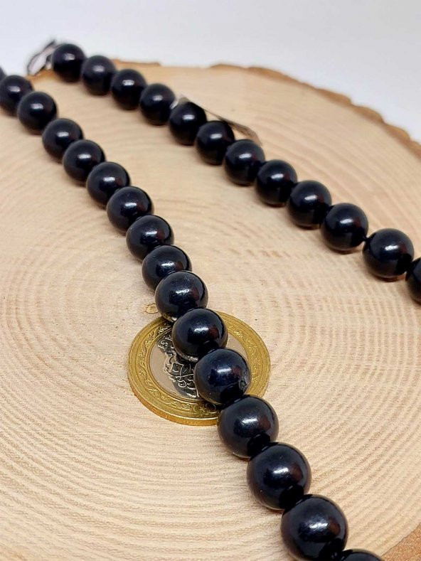 Shungite (Şungit) Taşı YARIM Dizi 10mm (18cm uzunluğundadır) ürün görseli 1