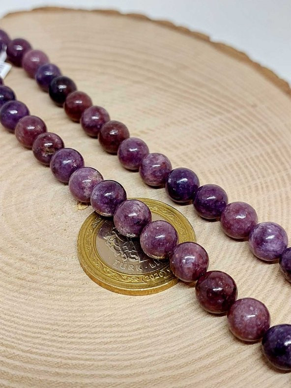 Lepidolit Taşı YARIM Dizi 8mm (18cm uzunluğundadır) ürün görseli 1