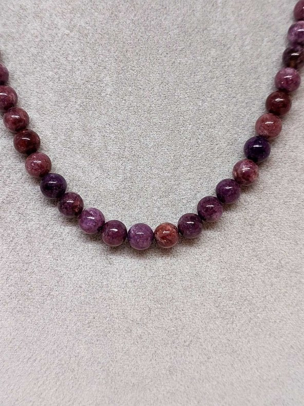 Lepidolit Taşı Kolye 8mm (Sabit Klipsli) - Resim 2