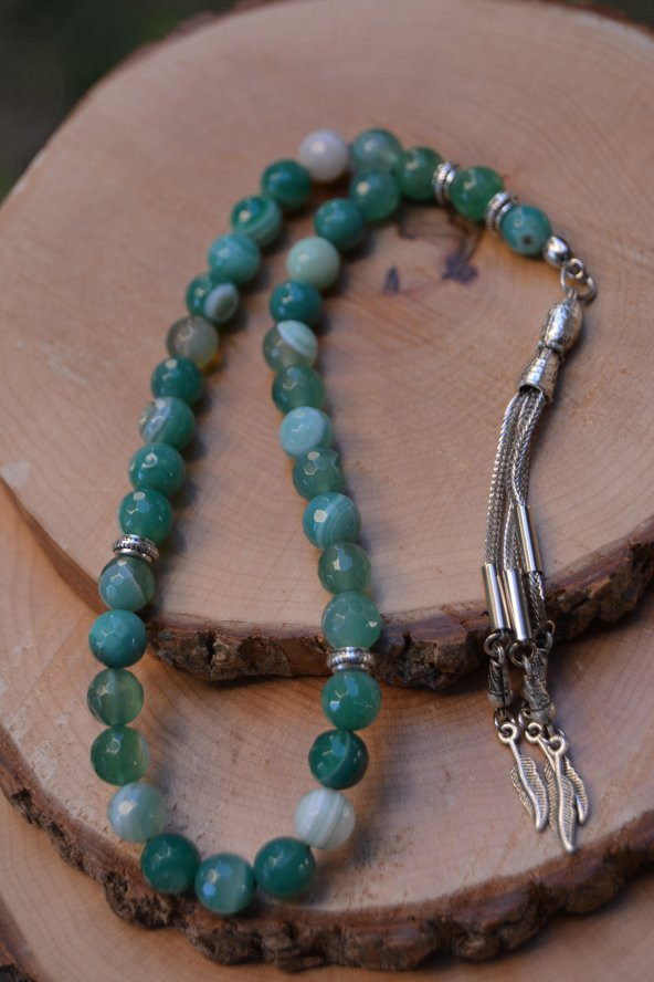 STONEAGE JEWELLERY Yeşil Akik Doğal Taş Tesbih ürün görseli 1