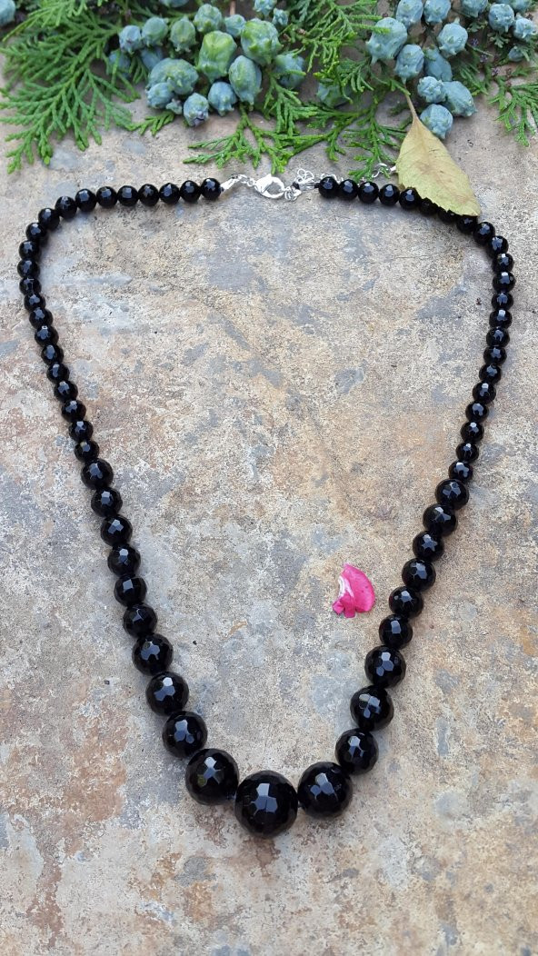 STONEAGE JEWELLERY Oniks Doğal Taş Süzme Bayan Kolye ürün görseli 1