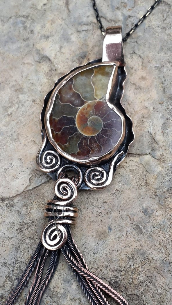 STONEAGE JEWELLERY Amonit Fosili Doğal Taş Tasarım Bayan Kolye ürün görseli 1