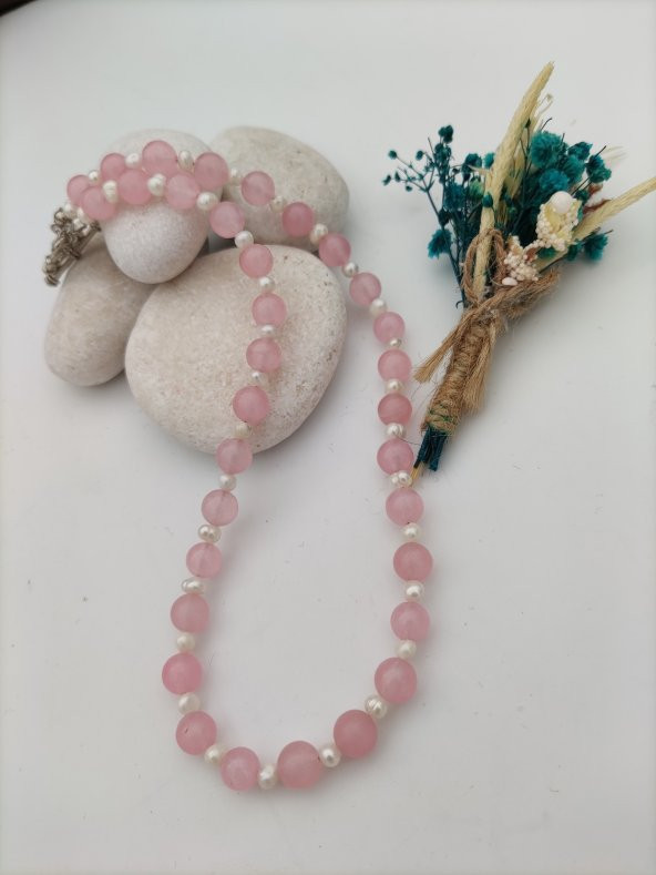 STONEAGE Pembe Kuvars ve İnci Şifa Kolyesi - Resim 6