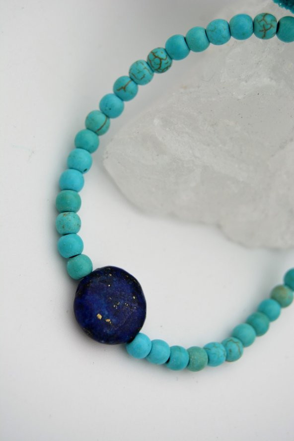 STONEAGE Lapis Lazuli ve Turkuaz Taşlı Metalsiz Bileklik Antialerjik ürün görseli 1