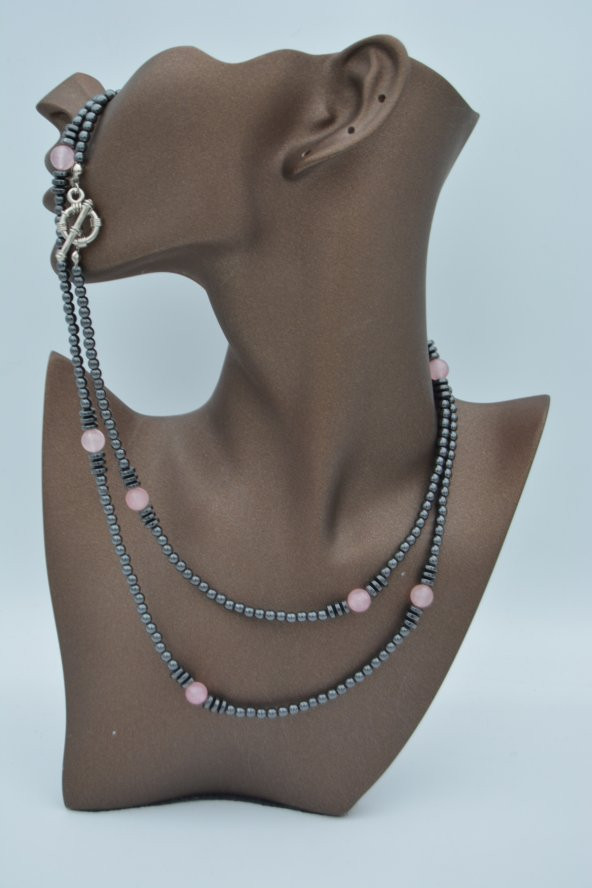 STONEAGE Pembe Kuvars Hematit Taşlı Gemici Kilit Şifa Kolyesi ürün görseli 1