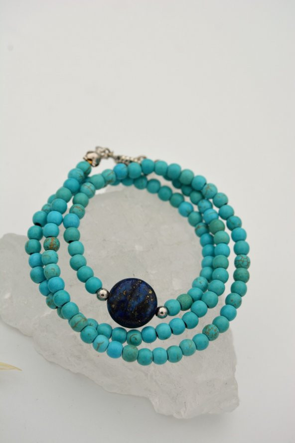 STONEAGE Lapis Lauli ve Turkuaz Taşlı T Kilit Şifa Kolyesi ürün görseli 1