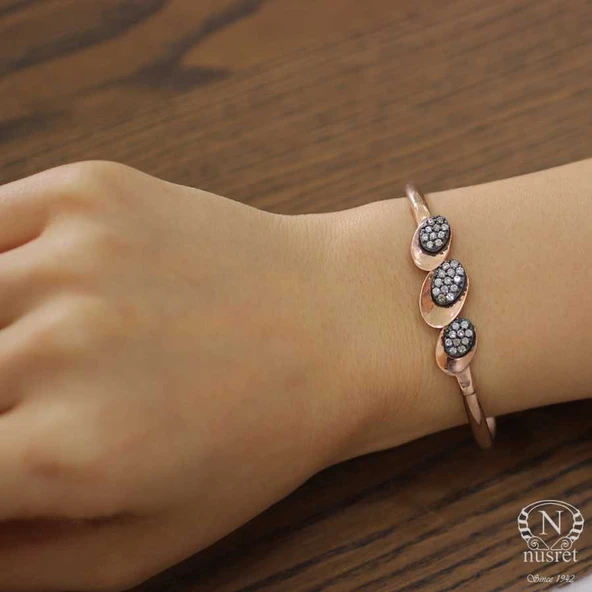 925 Ayar Rose Gümüş Üçlü Oval Desenli Bilezik ürün görseli 1