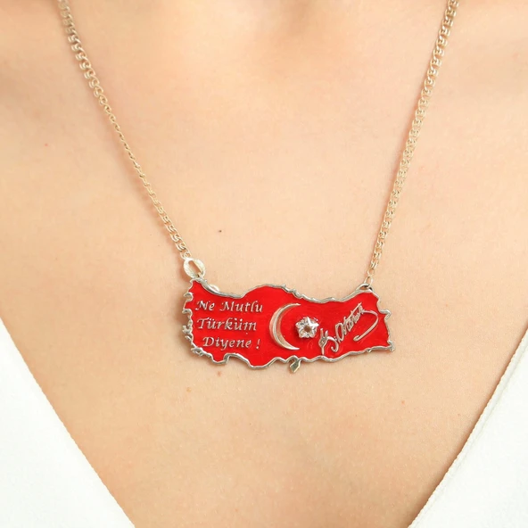 29 Ekim Özel Türkiye Haritası Cumhuriyet Gümüş Kolye ürün görseli 1