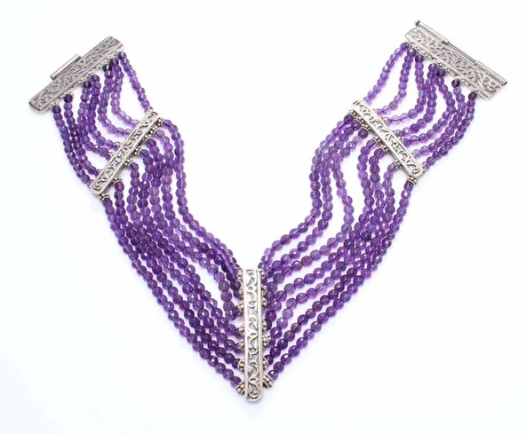 925 Ayar Gümüş Ametist Taşlı Choker Gerdanlık Kolye ürün görseli 1
