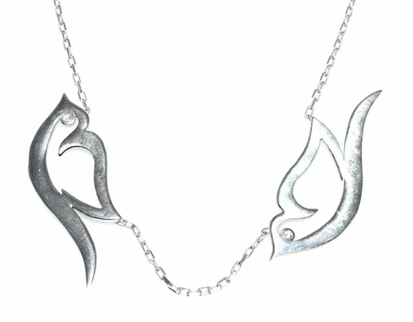 925 Ayar Gümüş Kuş Modeli Kolye, Beyaz - Resim 3