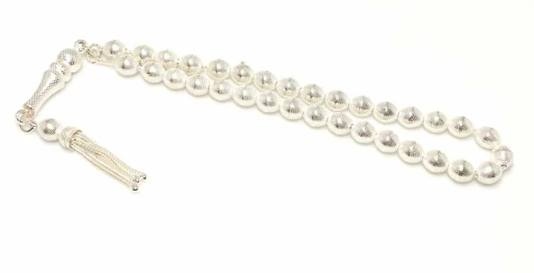925 Ayar Gümüş Arpa Kesim Desenli Tesbih, İmame ürün görseli 1