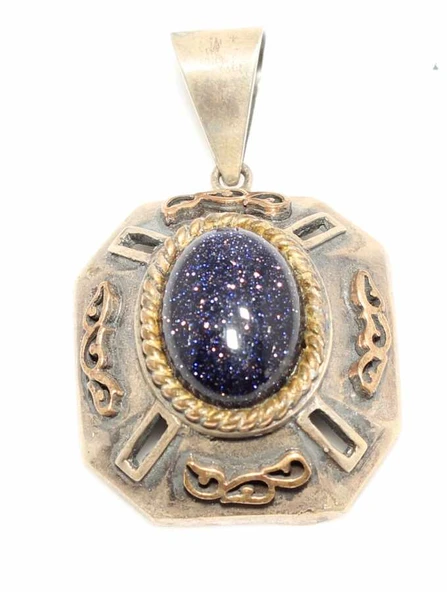 925 Ayar Gümüş Bronz Karışımı Gece Mavisi Star Taşlı Otantik Kolye Ucu ürün görseli 1