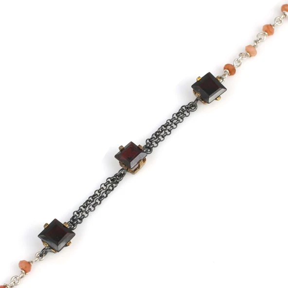 925 Ayar Gümüş ve Bronz Karışımı Garnet ve Yakut Taşlı Otantik Bileklik ürün görseli 1