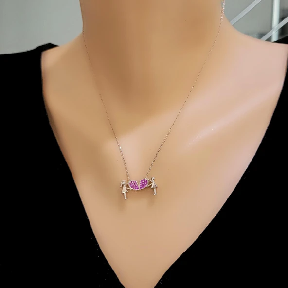 925 Ayar Rose Gümüş Sevgililer Kolyesi ürün görseli 1