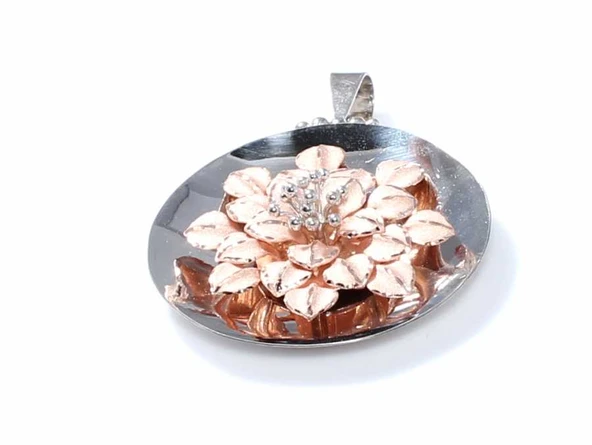 925 Ayar Rose Gümüş Çanaklı Çiçek Model Kolye Ucu - Resim 4