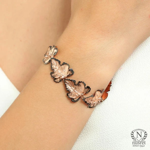 925 Ayar Rose Gümüş Yaprak Modeli Bileklik ürün görseli 1