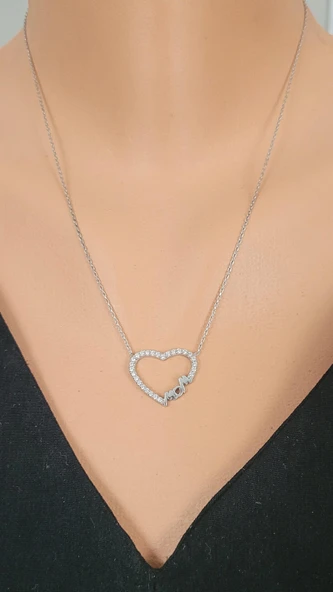 925 Ayar Gümüş Mom Yazılı Kalp Kolye ürün görseli 1