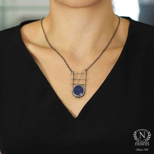 925 Ayar Gümüş Lapis Lazuli Taşlı Elişi Kolye ürün görseli 1