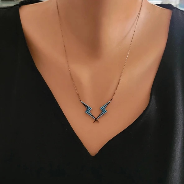 925 Ayar Rose Gümüş Yıldırım Model Kolye ürün görseli 1