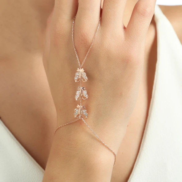 925 Ayar Rose Gümüş 3 Parça Kelebek Modeli Şahmeran Bileklik ürün görseli 1