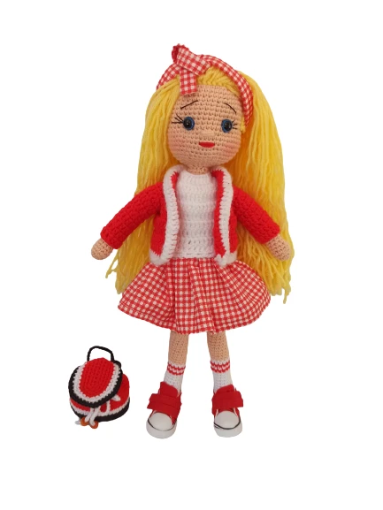 Çantalı Kolej Bebeği Amigurumi Organik Oyuncak ürün görseli 1
