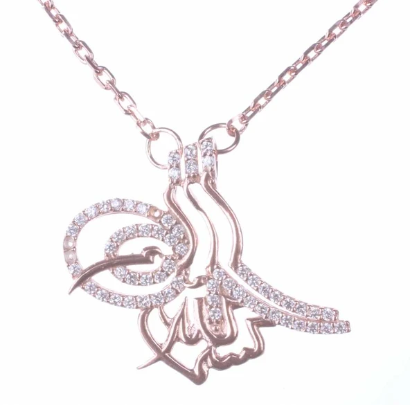 925 Ayar Rose Gümüş Osmanlı Tuğrası Kolye ürün görseli 1
