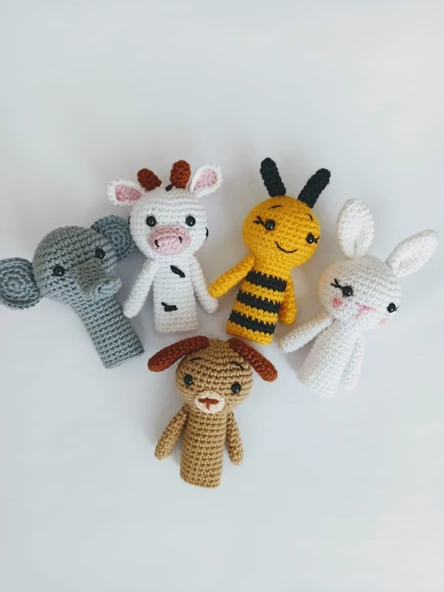 Minik Hayvan Figürlü Parmak Kuklaları Amigurumi Organik Oyuncak ürün görseli 1
