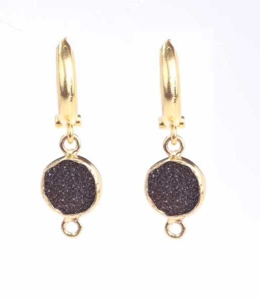 925 Ayar Gümüş Yuvarlak Druzy Spinel Taş Küpe, Sarı ürün görseli 1