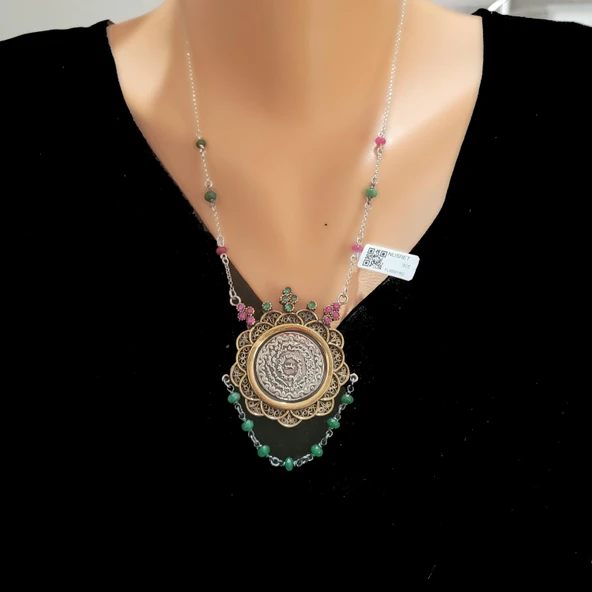 925 Ayar Gümüş ve Bronz Karışımı Dualı Otantik Kolye ürün görseli 1