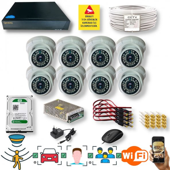 8 KAMERALI SET - İNSAN YÜZ HAREKET ALGILAYAN 36IR LED 5MP LENS 1080P İÇ MEKAN GÜVENLİK KAMERASI SETİ D136B-9008 ürün görseli 1