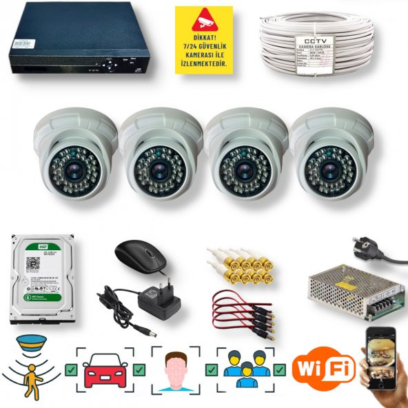 4 Kameralı Set - İnsan Yüz Hareket Algılayan 5MP Lens 36 IRLED 1080P İç Mekan Güvenlik Kamerası Seti D136B ürün görseli 1