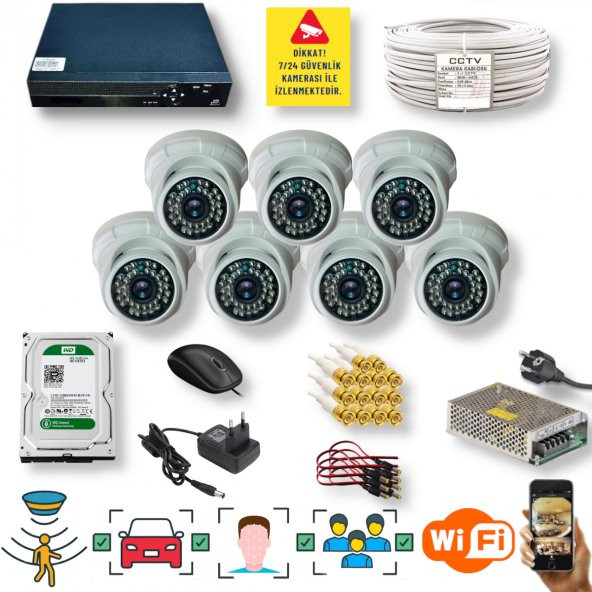 7 Kameralı Set - İnsan Yüz Hareket Algılayan 5MP Lens 36 IRLED 1080P İç Mekan Güvenlik Kamerası Seti D136B ürün görseli 1