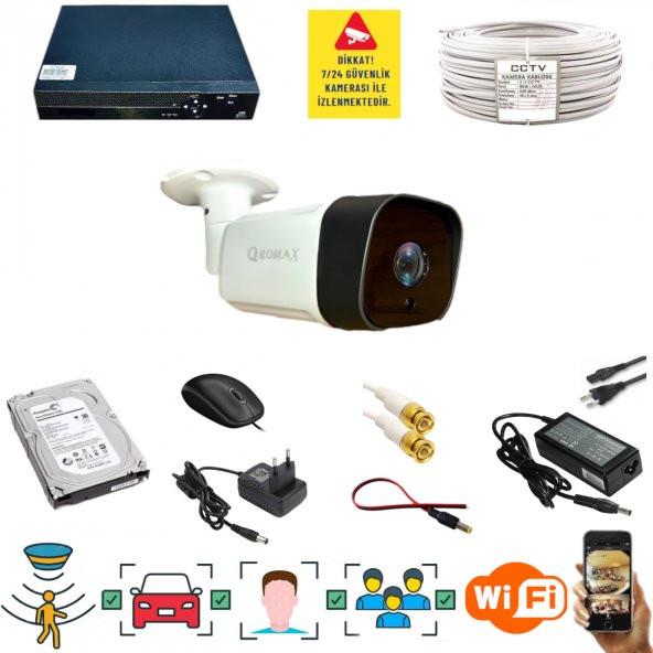 1 KAMERALI 1080P İNSAN YÜZ VE HAREKET ALGILAYAN METAL KASA 36 IR LED GÜVENLİK KAMERASI SETİ 5236 ürün görseli 1