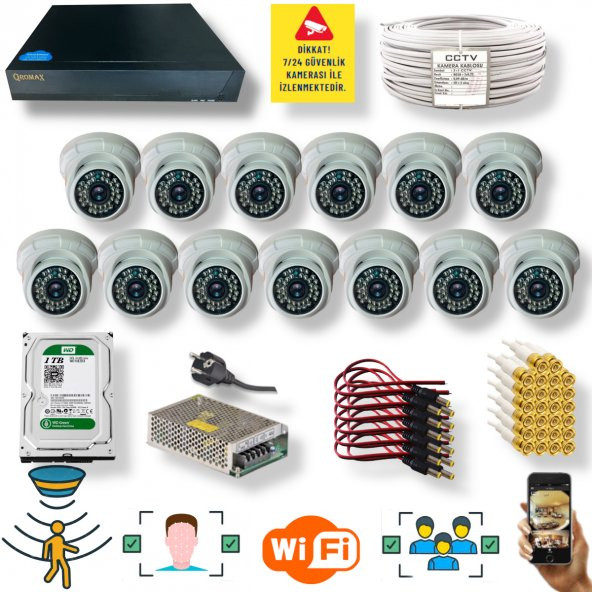 13 Kameralı Set- İnsan Yüz Hareket Algılayan 5MP Lens 36 IRLED 1080P İç Mekan Güvenlik Kamerası Seti D136B ürün görseli 1