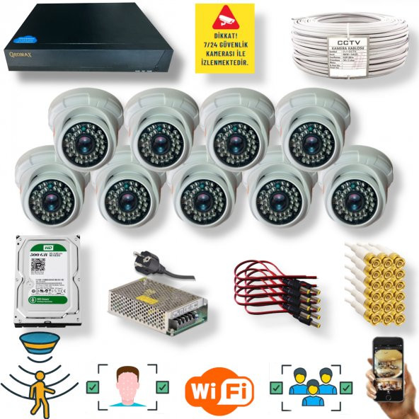 9 Kameralı Set - İnsan Yüz Hareket Algılayan 5MP Lens 36 IRLED 1080P İç Mekan Güvenlik Kamerası Seti D136B ürün görseli 1