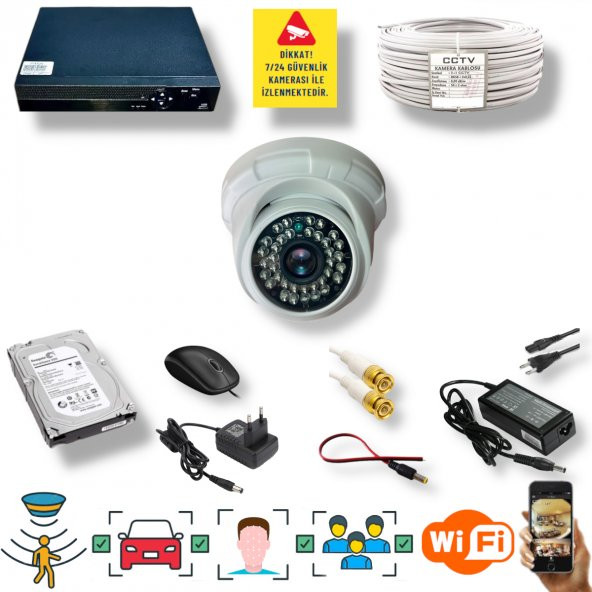 1 Kameralı Set - İnsan Yüz Hareket Algılayan 5MP Lens 36 IRLED 1080P İç Mekan Güvenlik Kamerası Seti D136B ürün görseli 1