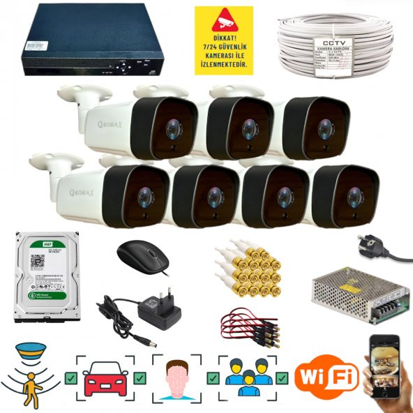 7 KAMERALI 1080P İNSAN YÜZ VE HAREKET ALGILAYAN METAL KASA 36 IR LED GÜVENLİK KAMERASI SETİ 5236 ürün görseli 1